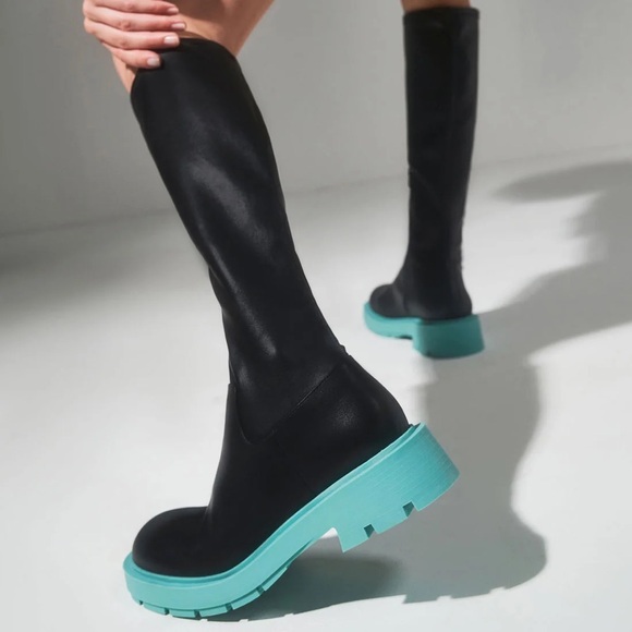 New Charles and Keith womens piper knee high boots black blue chunky us 10 eu 40 - Picture 2 of 7